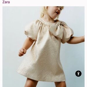 Zara Gold Textured Toddler Dress with Bow: Size 2-3y
